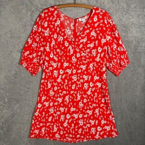 RIXO for Target Red Daisy Floral Puff Sleeve Mini Dress Plus Size 16W/18W Boho